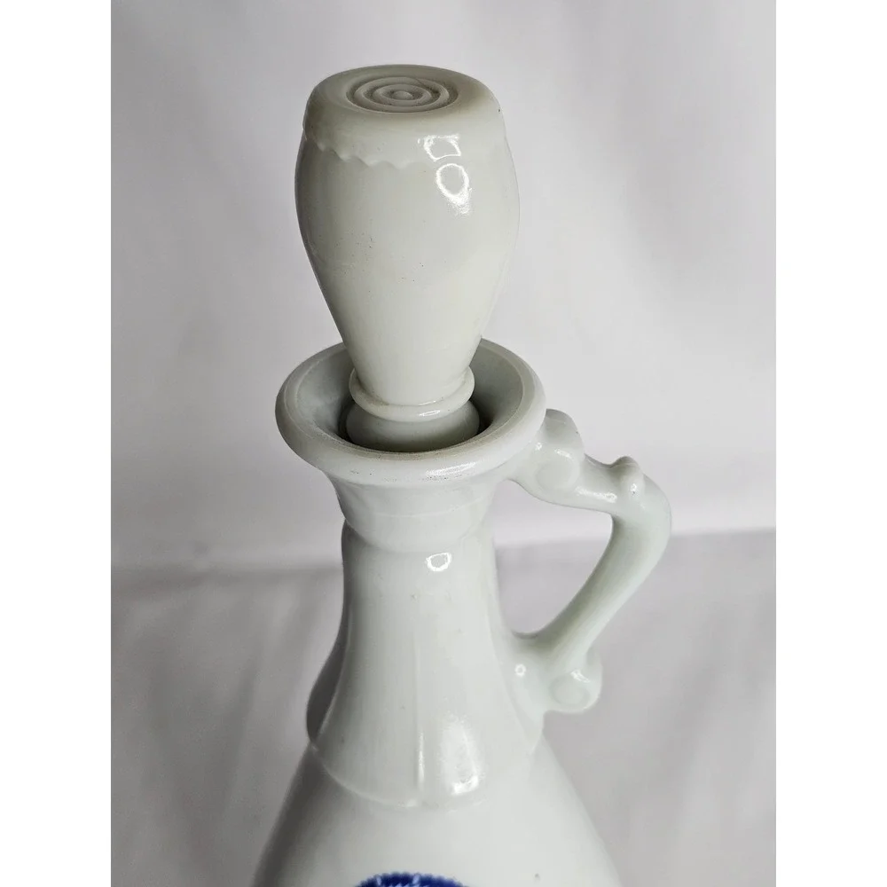 Vintage Milk Glass Ship Decanter Nautical Blue Sailing Boat Windmill Stopper